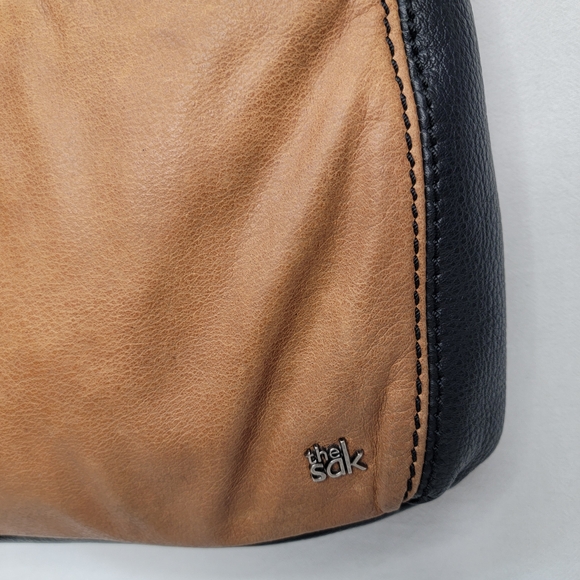 The SAK Tri-Tone Leather Crossbody Bag Boho Colorblock Black Brown Cream Vintage - Picture 6 of 13